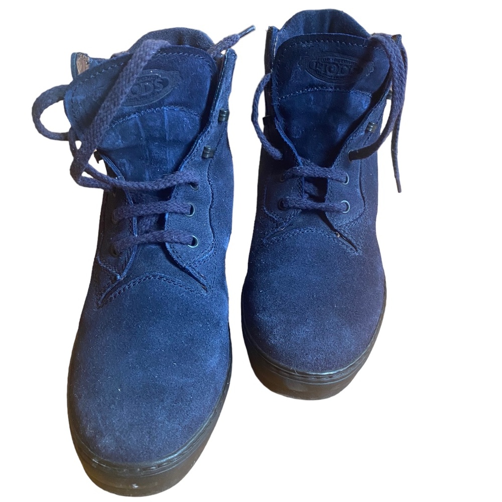 Tod's Women's Blue Suede Lace Up Ankle Boots Size 6 Vibram Soles